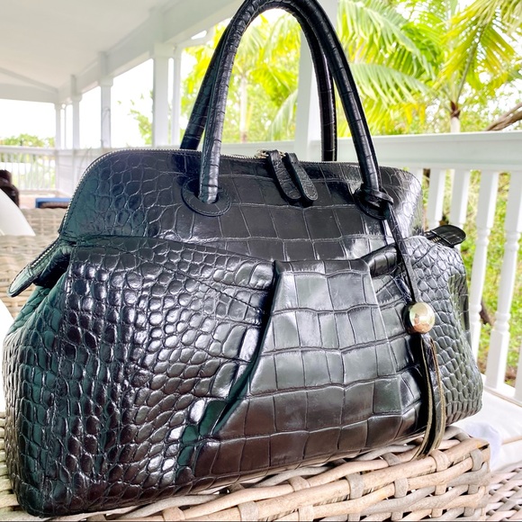Furla Black Moc Croc XL Satchel EUC - Picture 17 of 17
